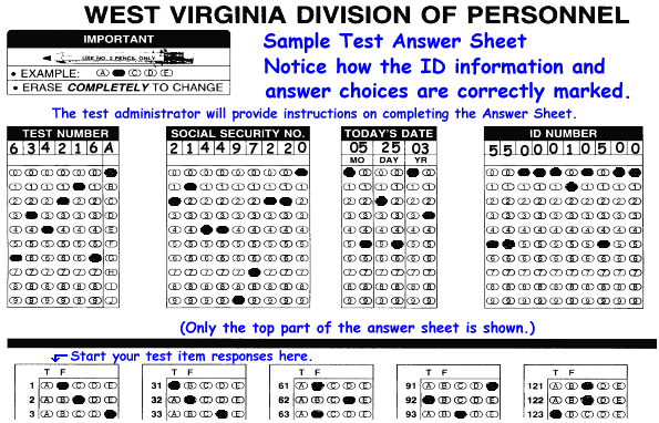 Image of the test answer sheet