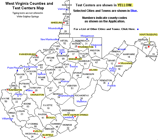 Map of West Virginia Counties