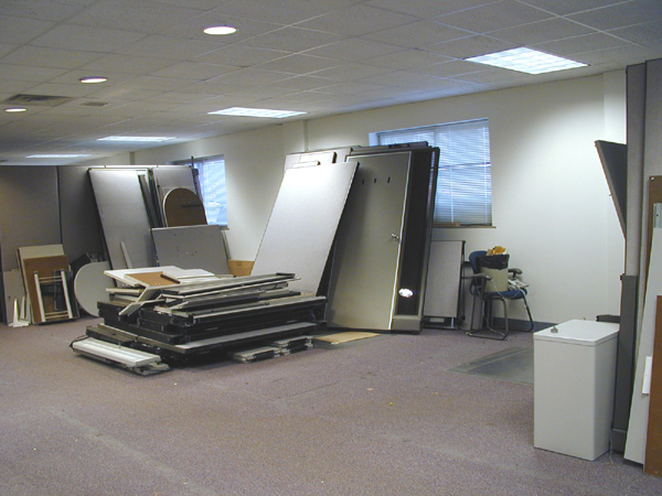 The modular units are disassembled after moving 11 Purchasing Division employees to the second floor of Building 15.
