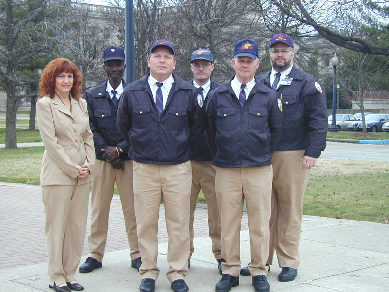 Meet our new employees, the Capitol parking attendants!...Pictured (l-r) are Parking Manager Janice Boggs, Ron Robinson, Johnnie Booth, Christopher Cline, Bernard McClanahan and James Fisher.